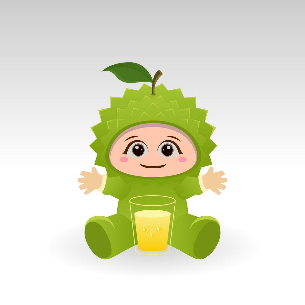 Vector Durian fruit kawaii cartoon character vector funny Durian fruit kawaii illustration