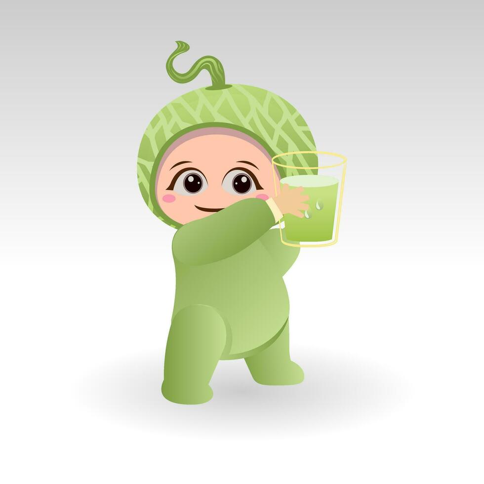 Vector Melon fruit kawaii cartoon character vector funny Melon fruit kawaii illustration