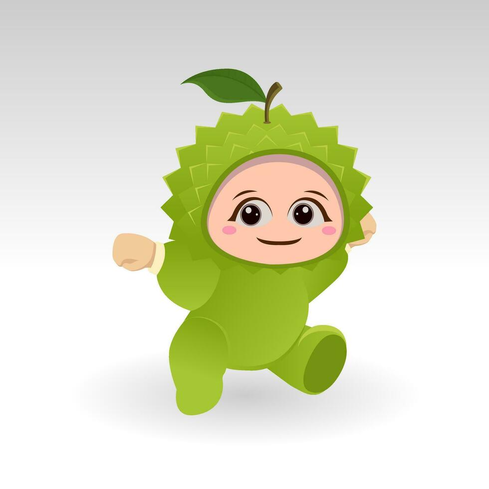 Vector Durian fruit kawaii cartoon character vector funny Durian fruit kawaii illustration