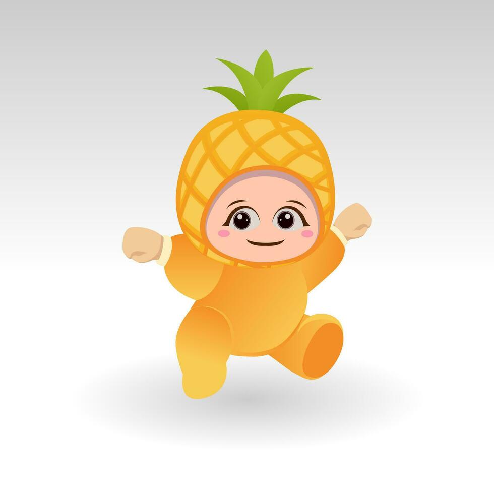 Vector Pineapple fruit kawaii cartoon character vector funny Pineapple fruit kawaii illustration