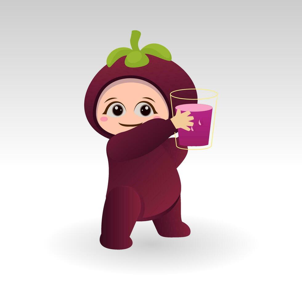 Vector Mangosteen fruit kawaii cartoon character vector funny Mangosteen fruit kawaii illustration