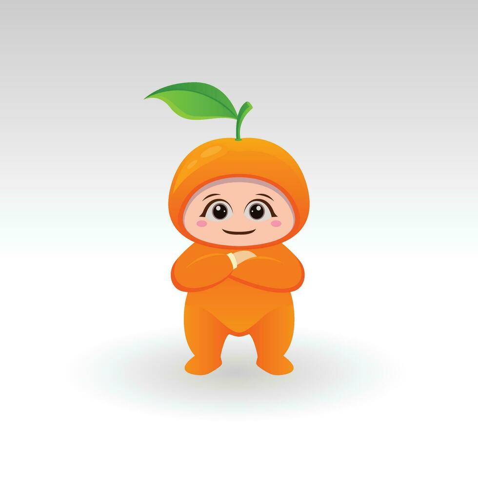 Vector orange fruit kawaii cartoon character vector funny orange fruit kawaii illustration