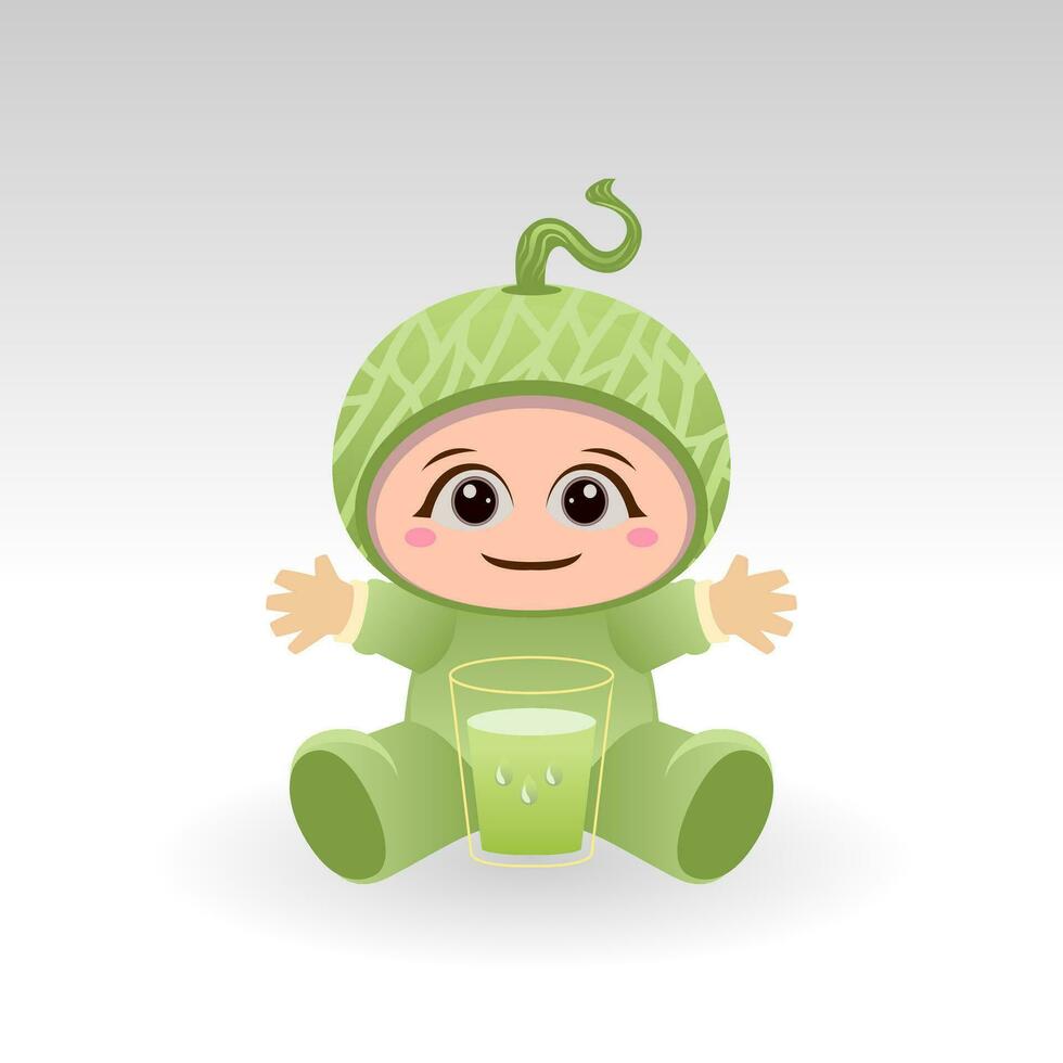 Vector Melon fruit kawaii cartoon character vector funny Melon fruit kawaii illustration