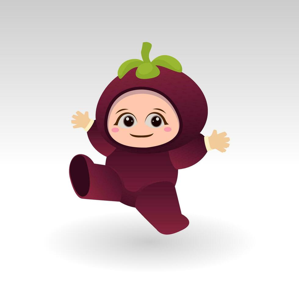 Vector Mangosteen fruit kawaii cartoon character vector funny Mangosteen fruit kawaii illustration