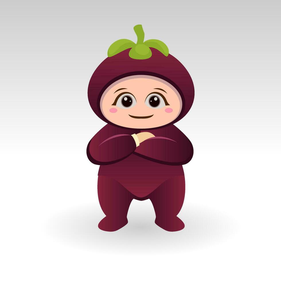 Vector Mangosteen fruit kawaii cartoon character vector funny Mangosteen fruit kawaii illustration