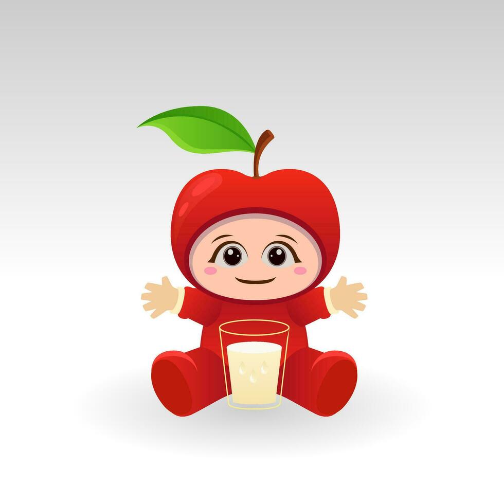 Vector Apple fruit kawaii cartoon character vector funny Apple fruit kawaii illustration