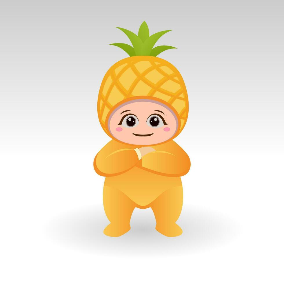 Vector Pineapple fruit kawaii cartoon character vector funny Pineapple fruit kawaii illustration