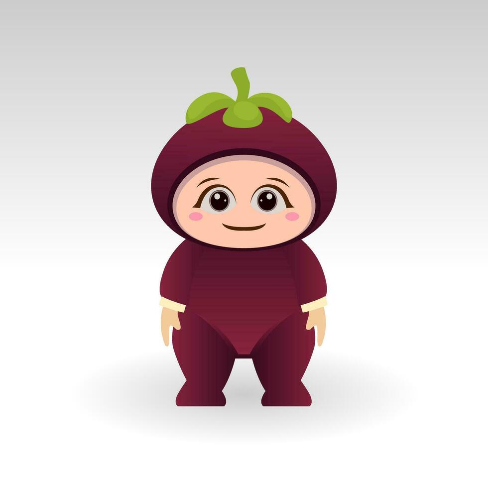 Vector Mangosteen fruit kawaii cartoon character vector funny Mangosteen fruit kawaii illustration