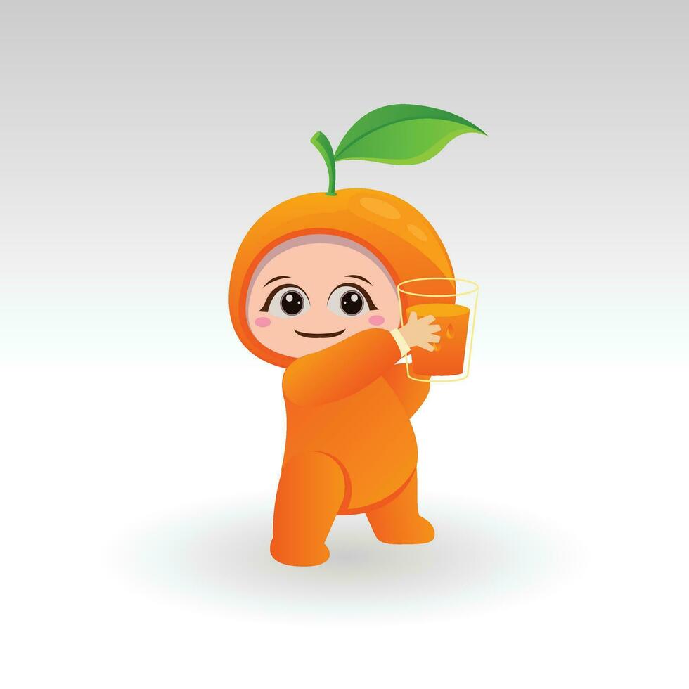 Vector orange fruit kawaii cartoon character vector funny orange fruit kawaii illustration
