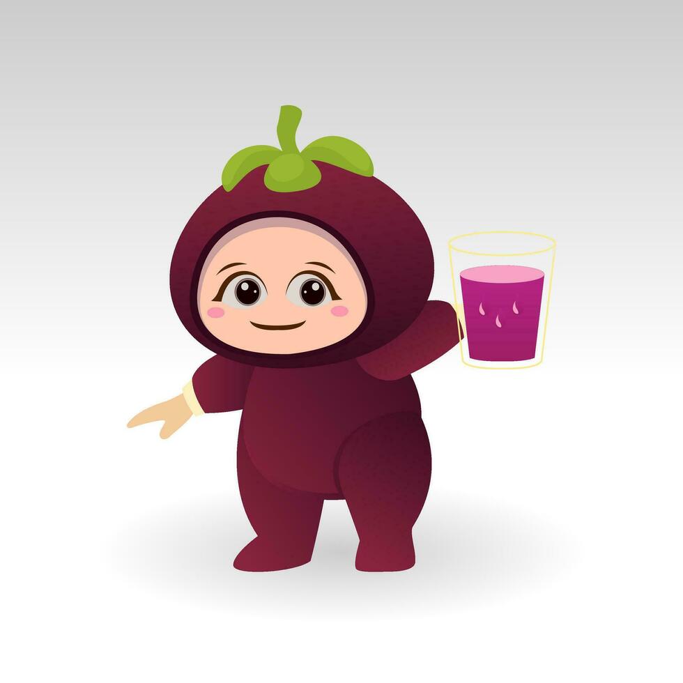 Vector Mangosteen fruit kawaii cartoon character vector funny Mangosteen fruit kawaii illustration