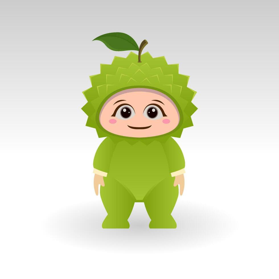 Vector Durian fruit kawaii cartoon character vector funny Durian fruit kawaii illustration