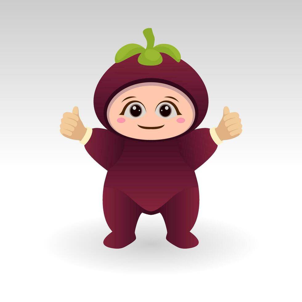 Vector Mangosteen fruit kawaii cartoon character vector funny Mangosteen fruit kawaii illustration