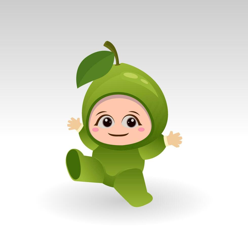 Vector Guava fruit kawaii cartoon character vector funny Guava fruit kawaii illustration