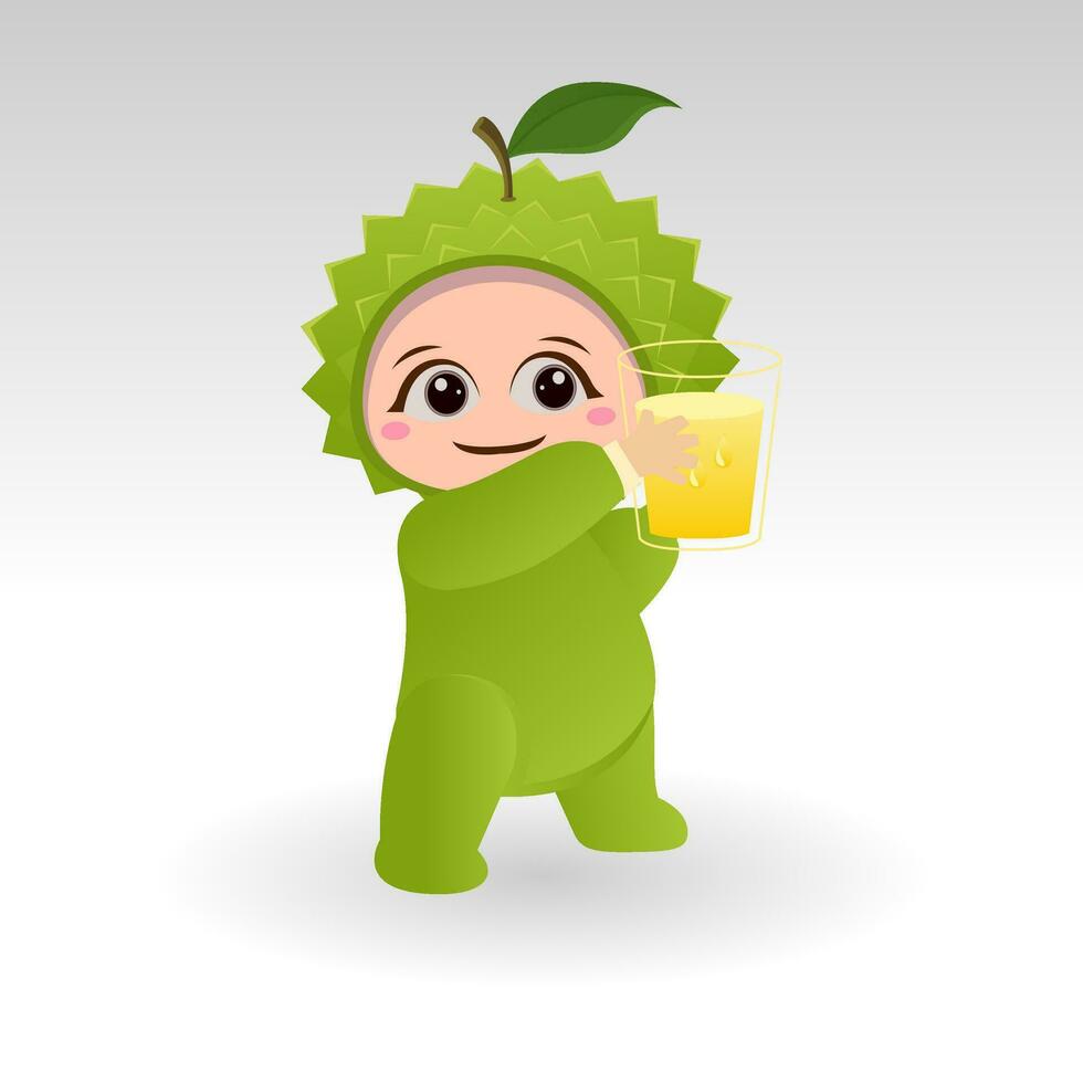 Vector Durian fruit kawaii cartoon character vector funny Durian fruit kawaii illustration