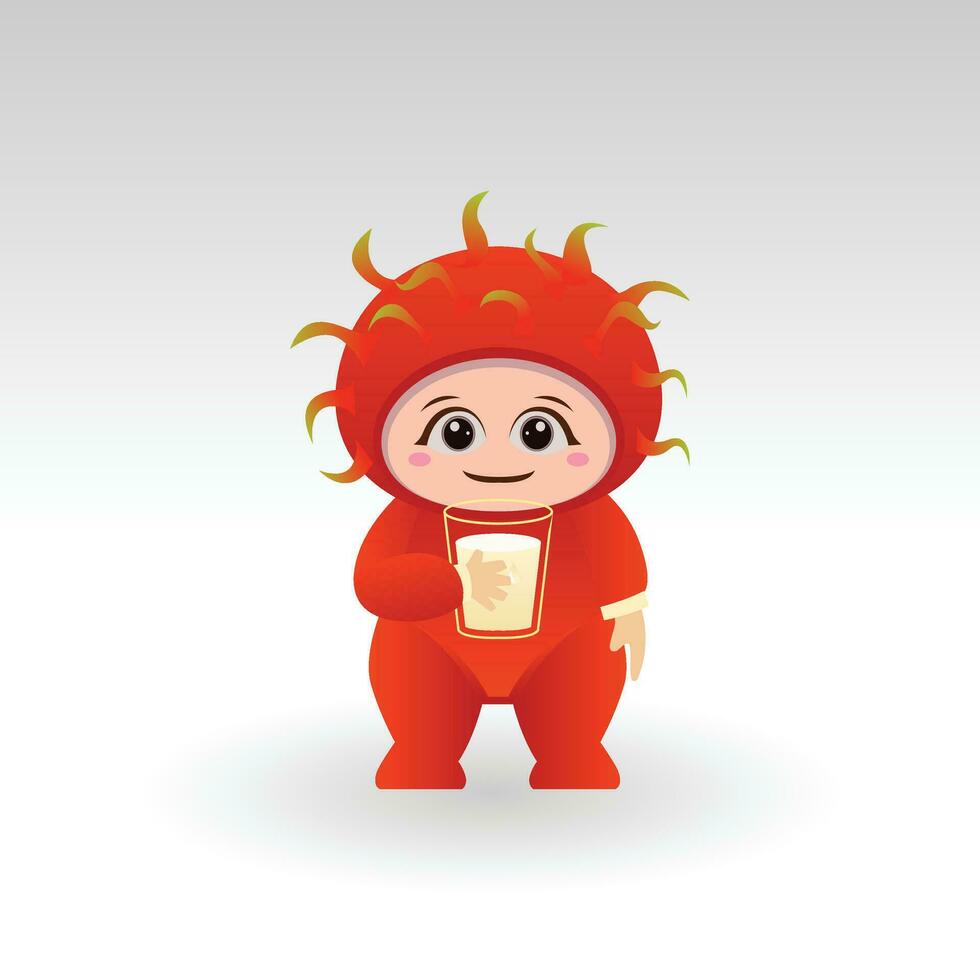 Vector Rambutan fruit kawaii cartoon character vector funny Rambutan fruit kawaii illustration