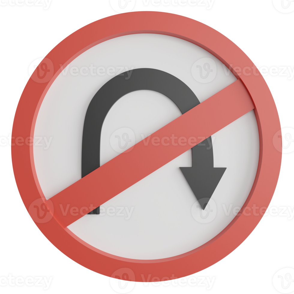 No U turn right sign clipart flat design icon isolated on transparent background, 3D render road sign and traffic sign concept png