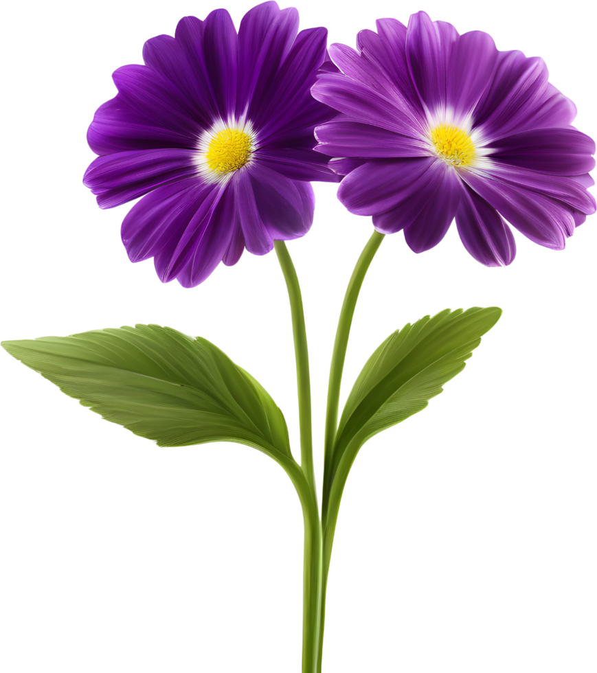 A painting of purple flowers with leaves. AI-Generated. png