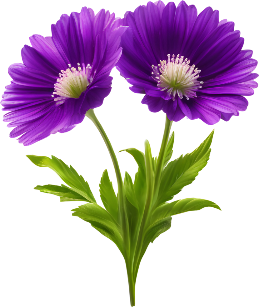 A painting of purple flowers with leaves. AI-Generated. png