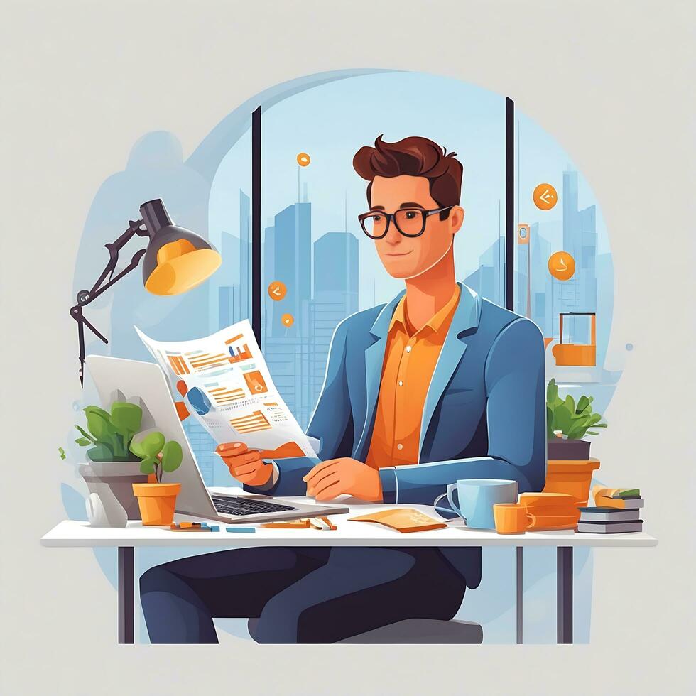 A forex trader Flat vector illustration daily activities working on white background photo