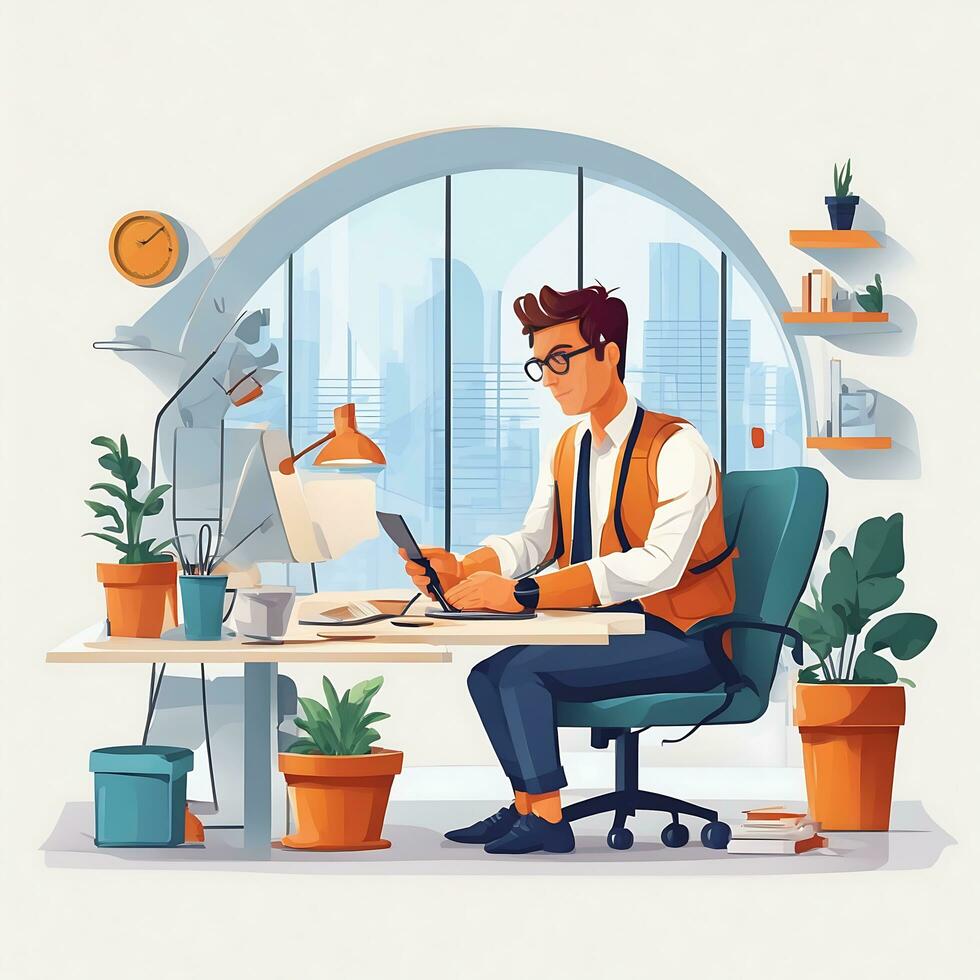 A forex trader Flat vector illustration daily activities working on white background photo