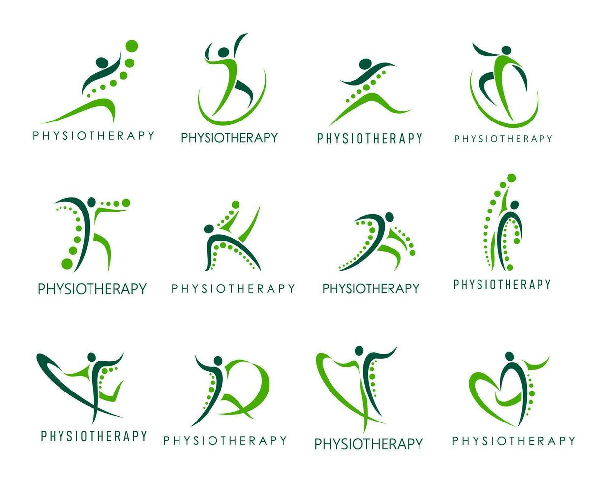 Physiotherapy icons, physical therapy and massage vector