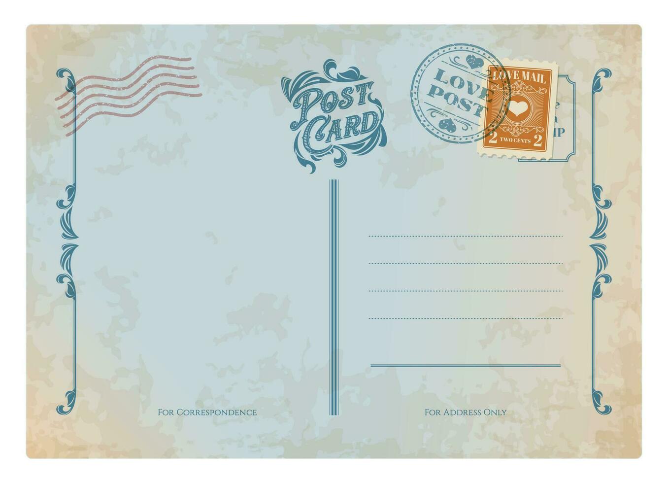 enamorado día antiguo tarjeta postal retro gastos de envío sello vector