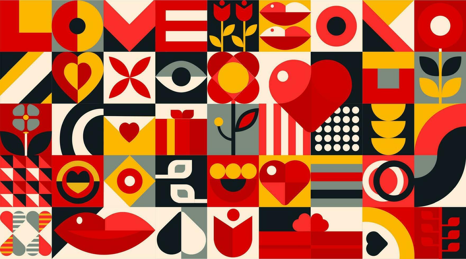 Valentines Day geometric bauhaus pattern vector