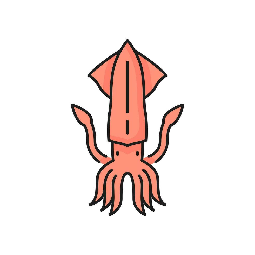 Fishing industry, squid seafood outline icon vector