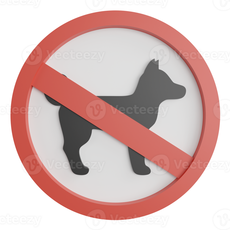 No pet or no dog sign clipart flat design icon isolated on transparent background, 3D render road sign and traffic sign concept png