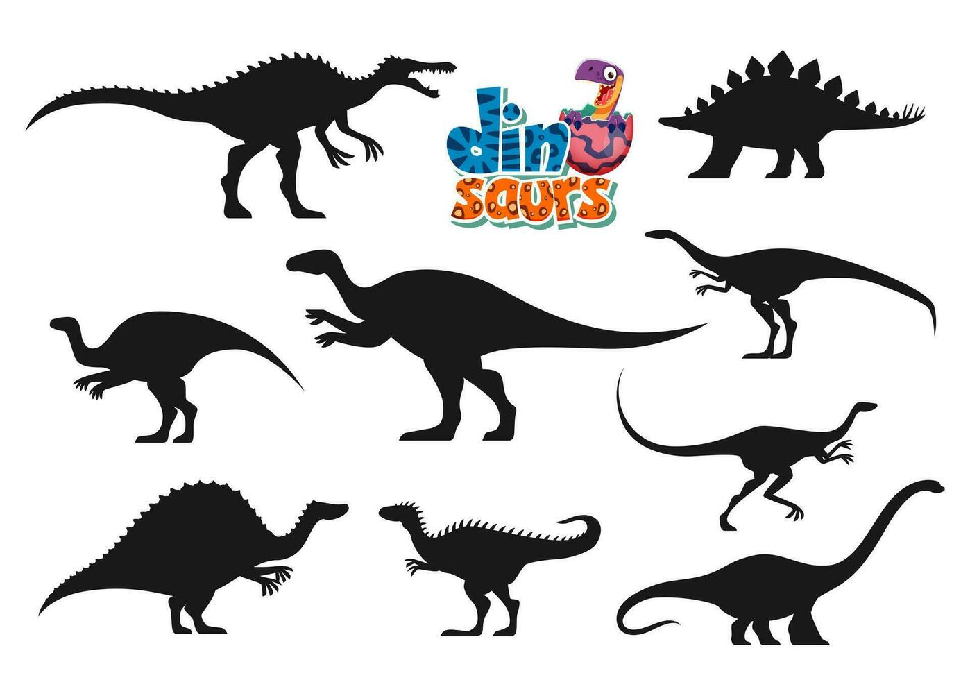 dibujos animados dinosaurios infantil caracteres siluetas vector