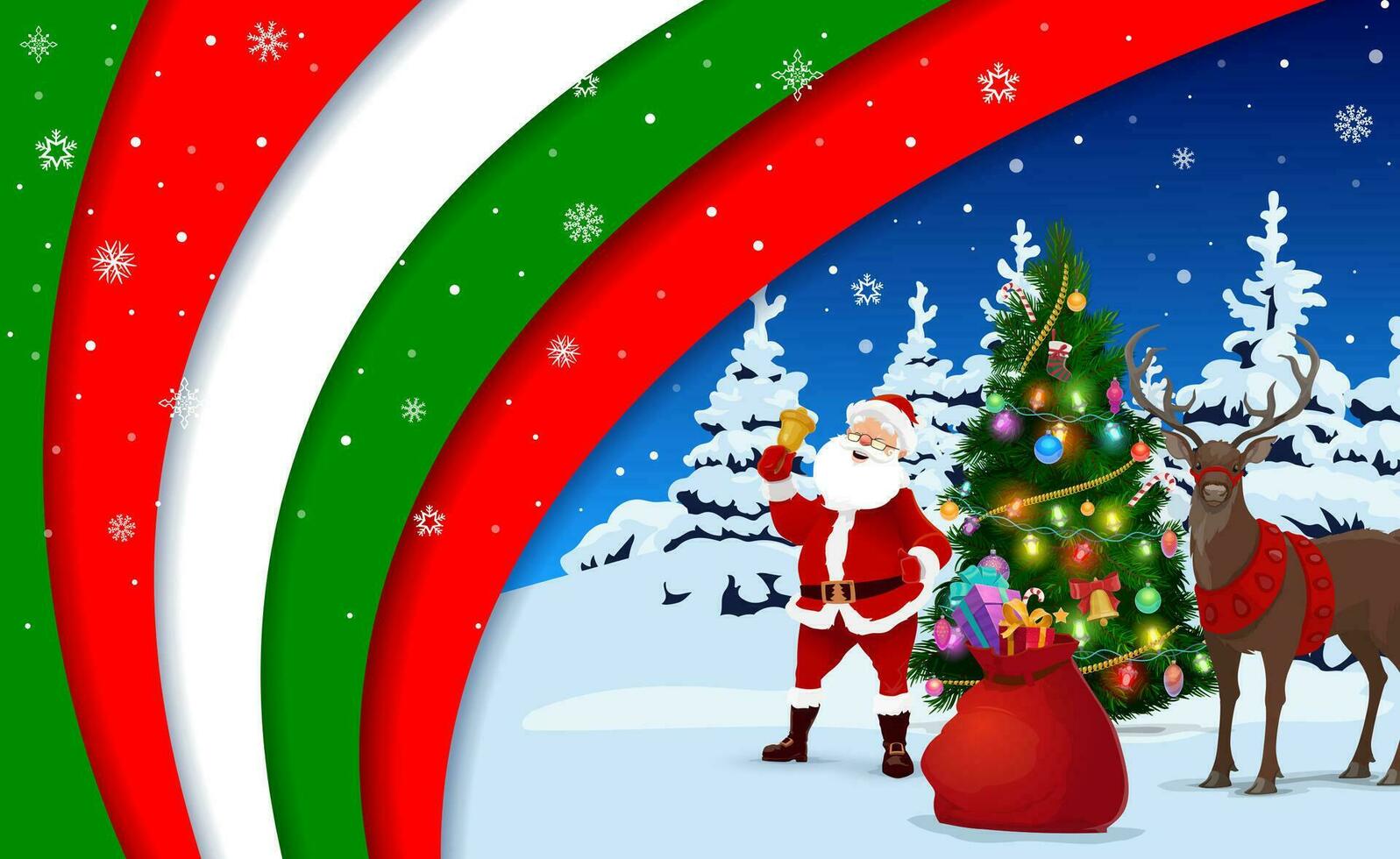 Christmas paper cut banner with Santa and reindeer vector