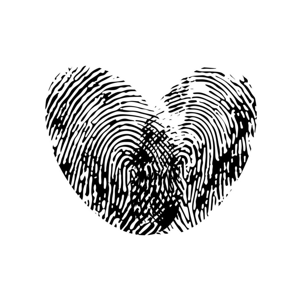 Fingerprint heart, valentine holiday ink pattern vector