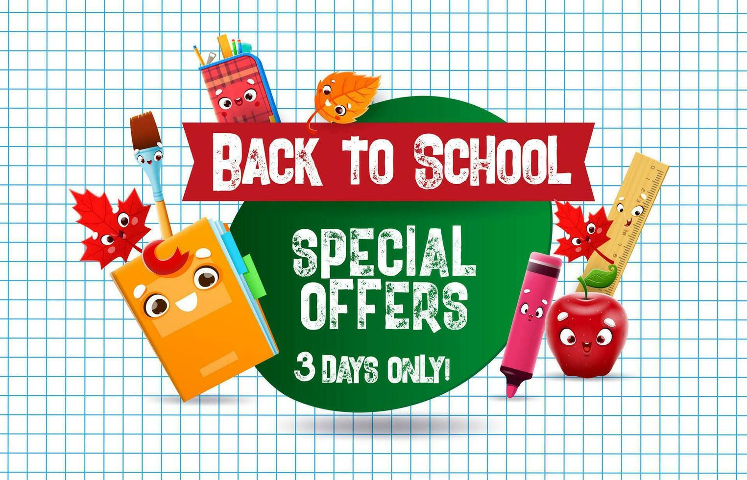 Back to school special offer, education characters vector