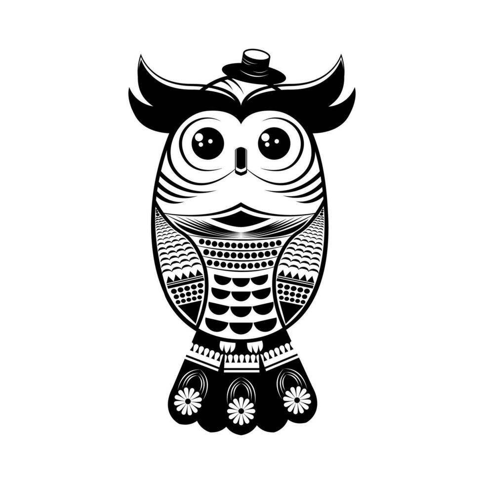 Owl tattoo. Black and white illustration isolated on white background. vector