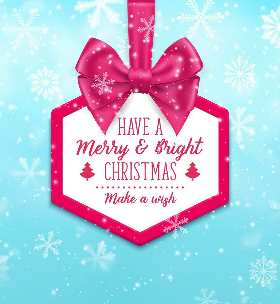 Christmas frame with pink bow, hexagon border vector