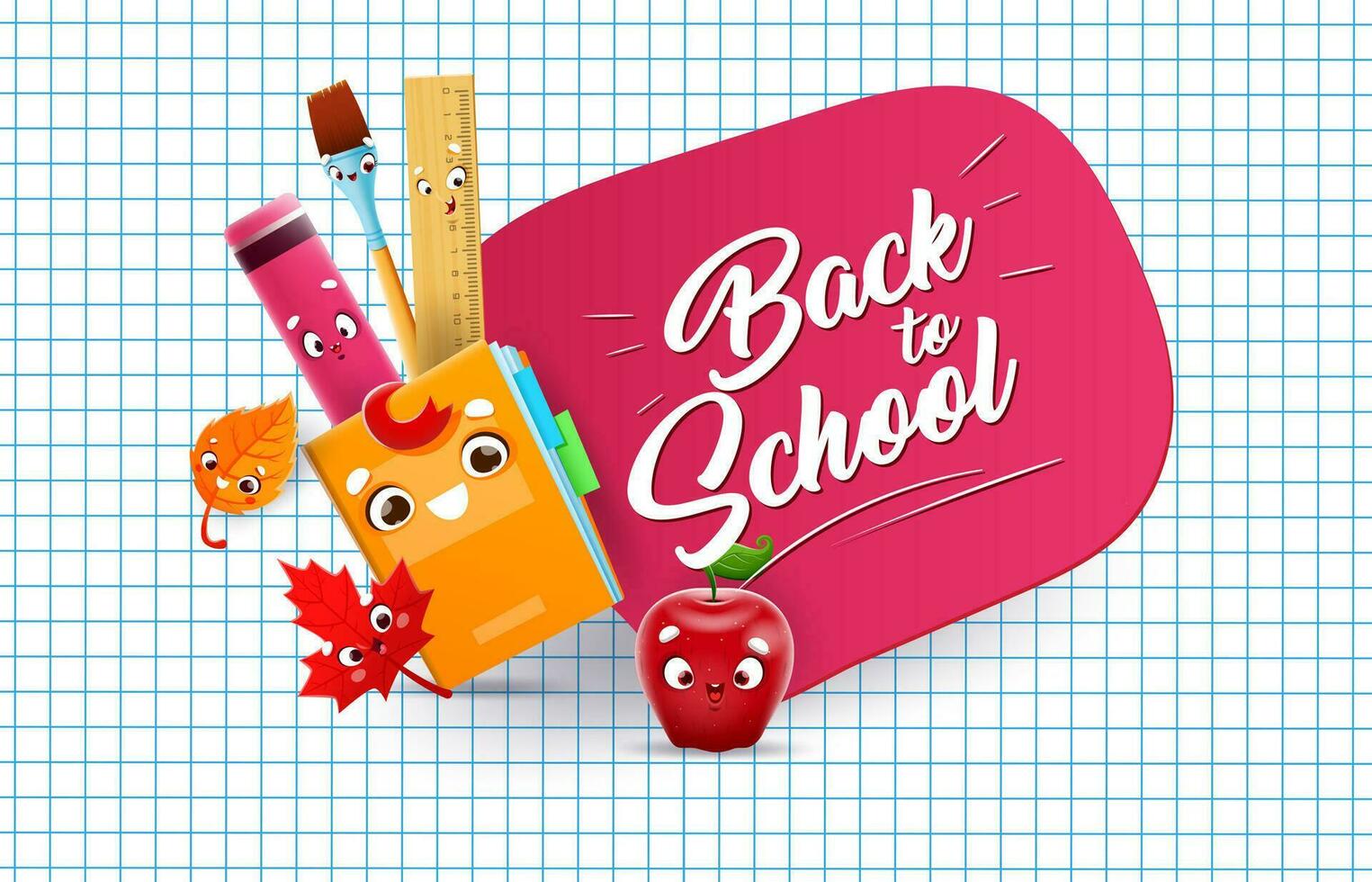 Education stationery characters, back to school vector