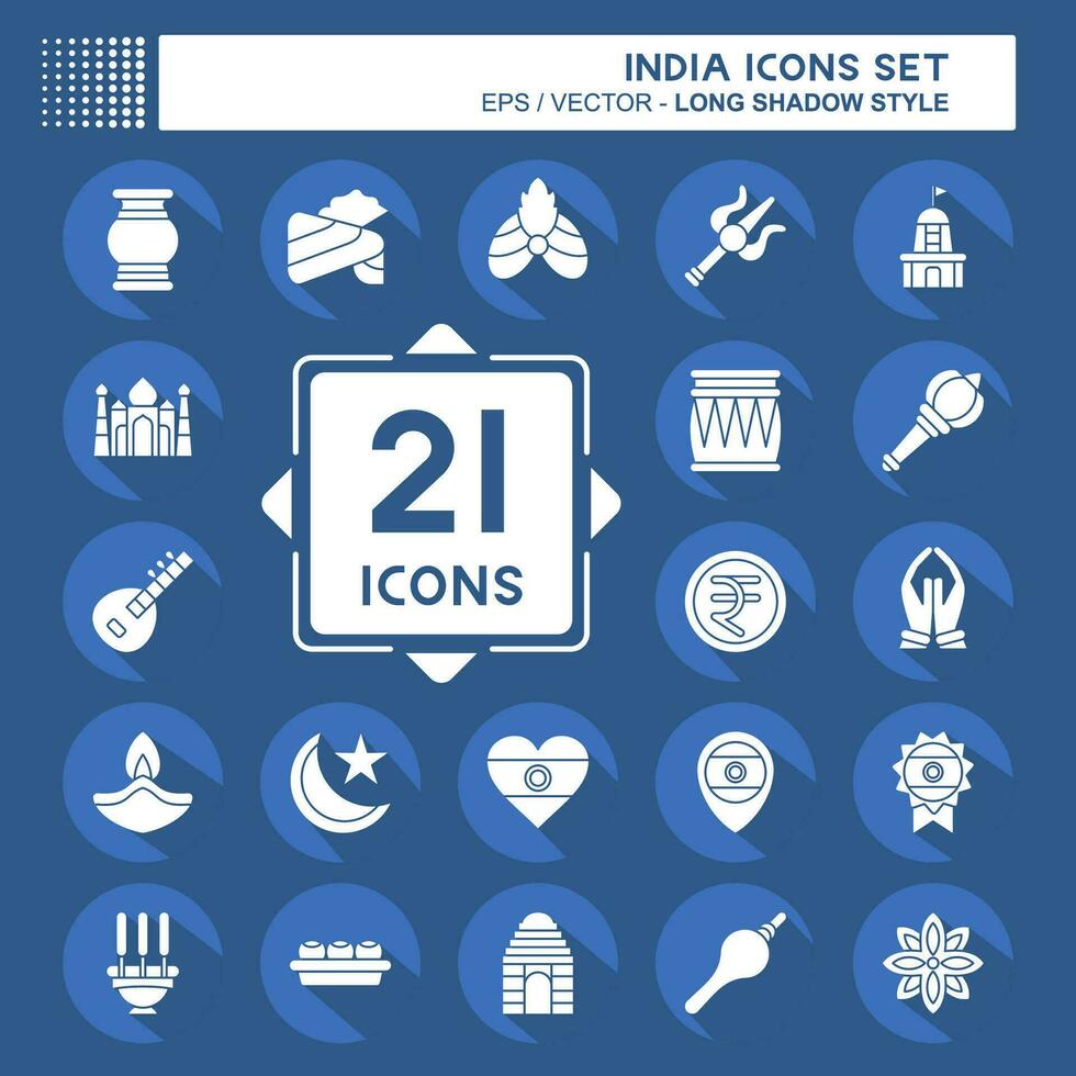 Icon Set India. related to Holiday symbol. long shadow style. simple design editable. simple illustration vector