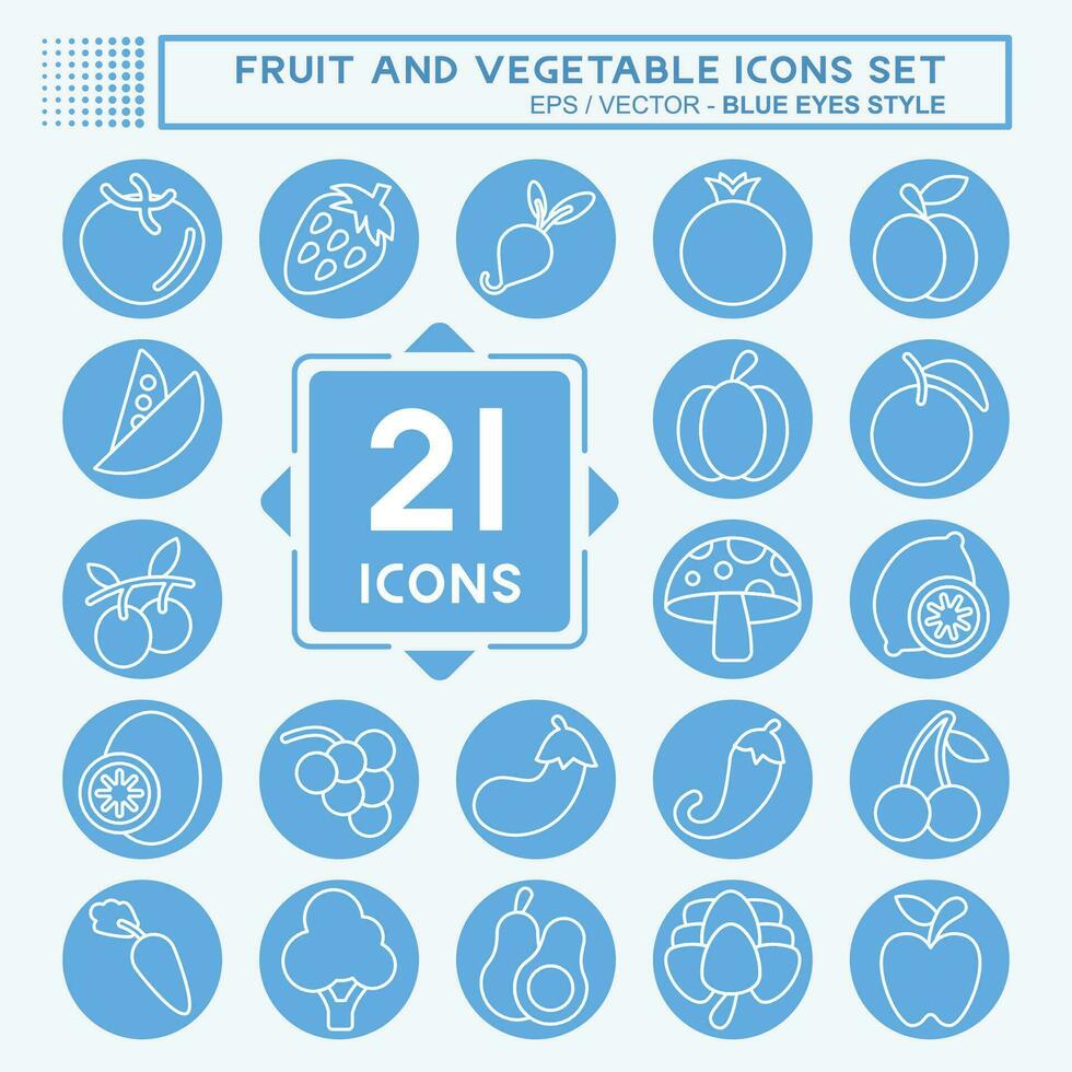 Icon Set Fruit and Vegetable. related to Healthy symbol. blue eyes style. simple design editable. simple illustration vector