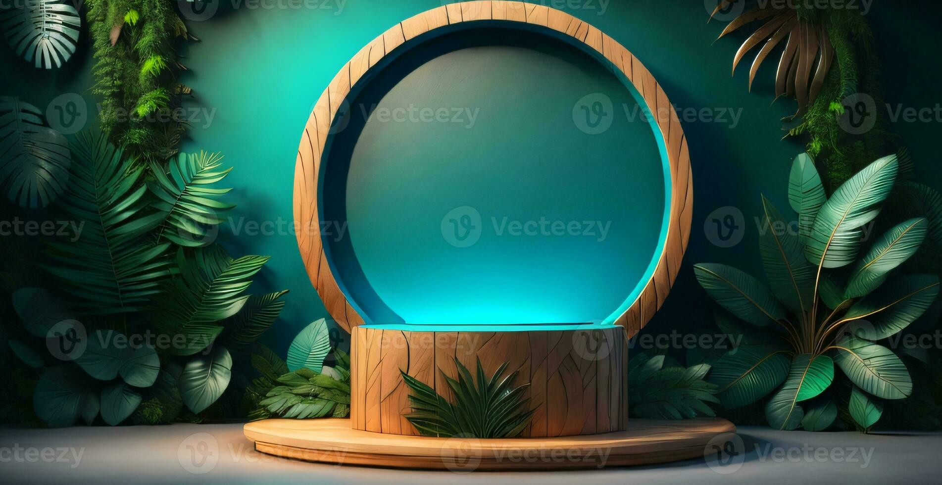 foto madera podio Bosquejo de vistoso fo producto presentación tropical hojas generar ai