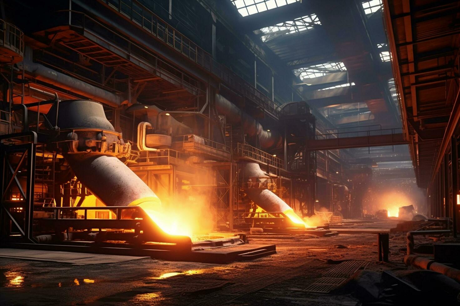 AI Generated Molten heat fire steel industrial red manufacture heavy metallurgy furnace melting foundry production hot metal plant factory iron photo