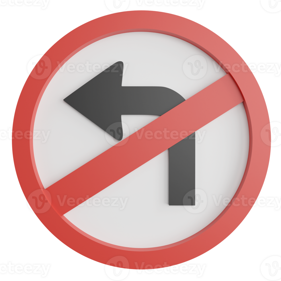 No left turn sign clipart flat design icon isolated on transparent background, 3D render road sign and traffic sign concept png