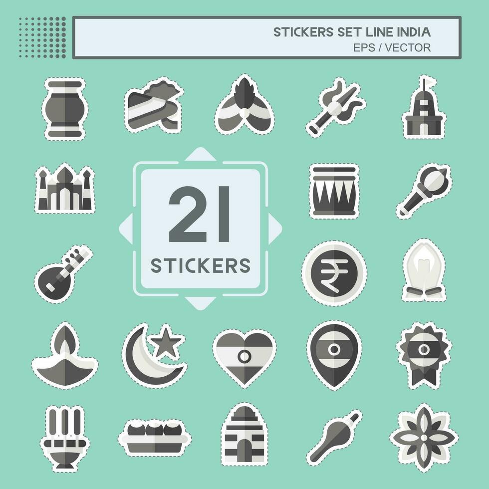 Sticker line cut Set India. related to Holiday symbol. simple design editable. simple illustration vector