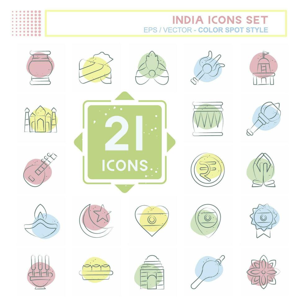 icono conjunto India. relacionado a fiesta símbolo. color Mancha estilo. sencillo diseño editable. sencillo ilustración vector