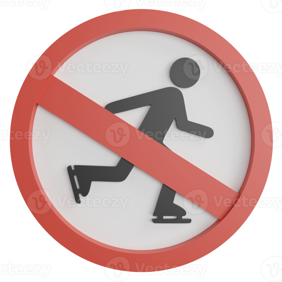 No skating sign clipart flat design icon isolated on transparent background, 3D render road sign and traffic sign concept png