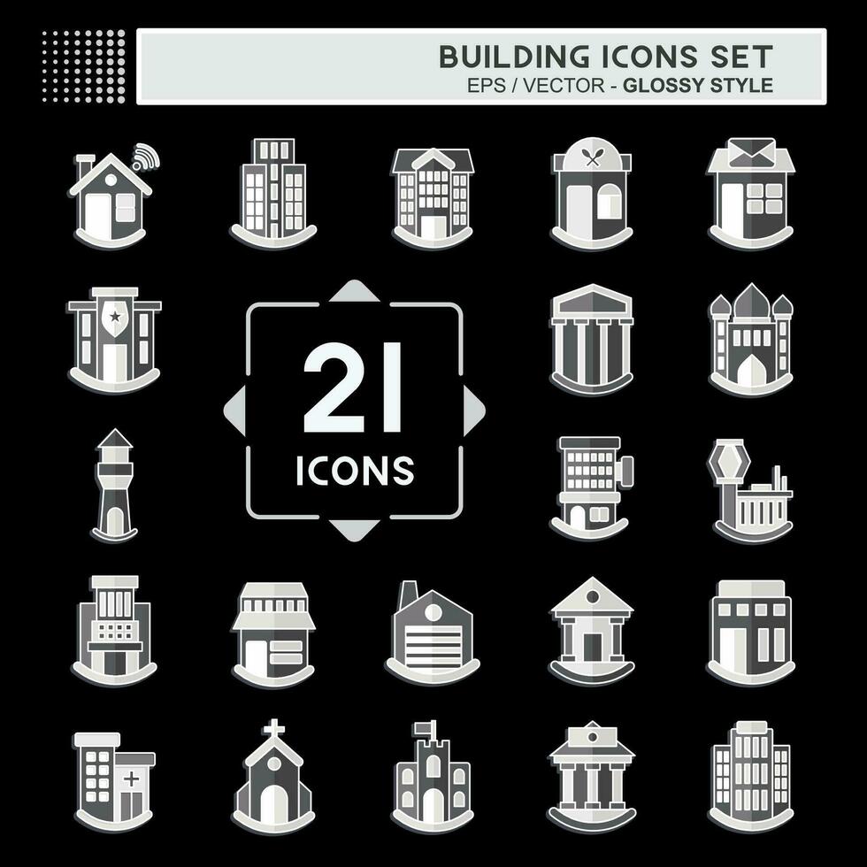 Icon Set Building. related to Icon Construction symbol. glossy style. simple design editable. simple illustration vector