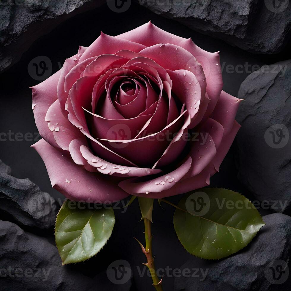 Pink roses on a gray stone background. ai generative photo