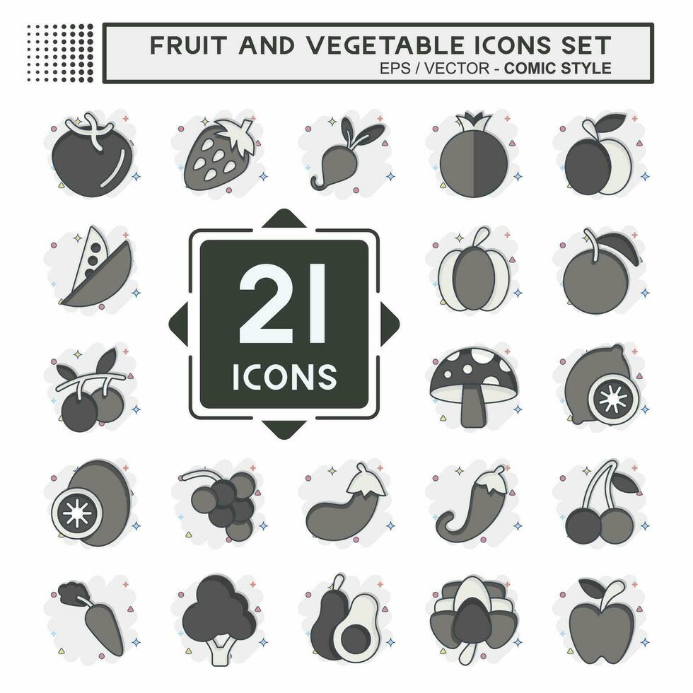 Icon Set Fruit and Vegetable. related to Healthy symbol. comic style. simple design editable. simple illustration vector