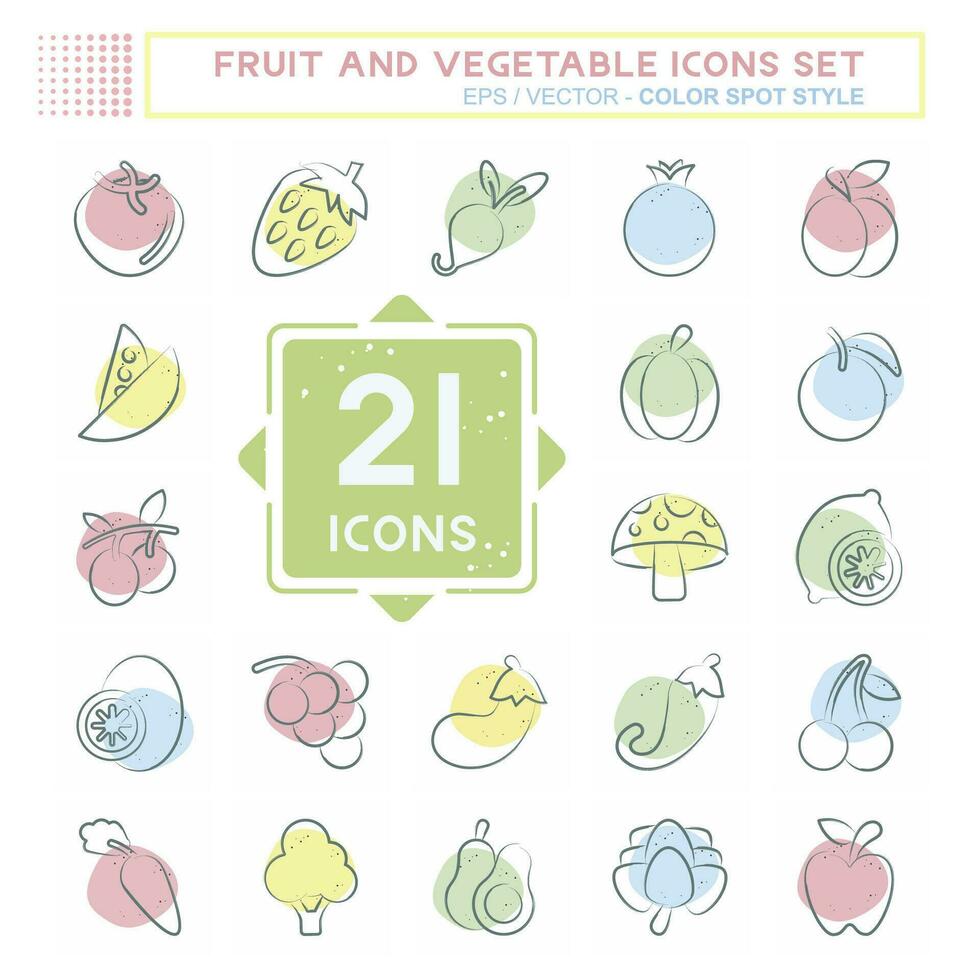 Icon Set Fruit and Vegetable. related to Healthy symbol. Color Spot Style. simple design editable. simple illustration vector