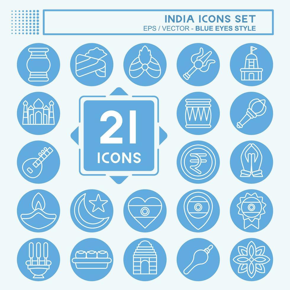 Icon Set India. related to Holiday symbol. blue eyes style. simple design editable. simple illustration vector