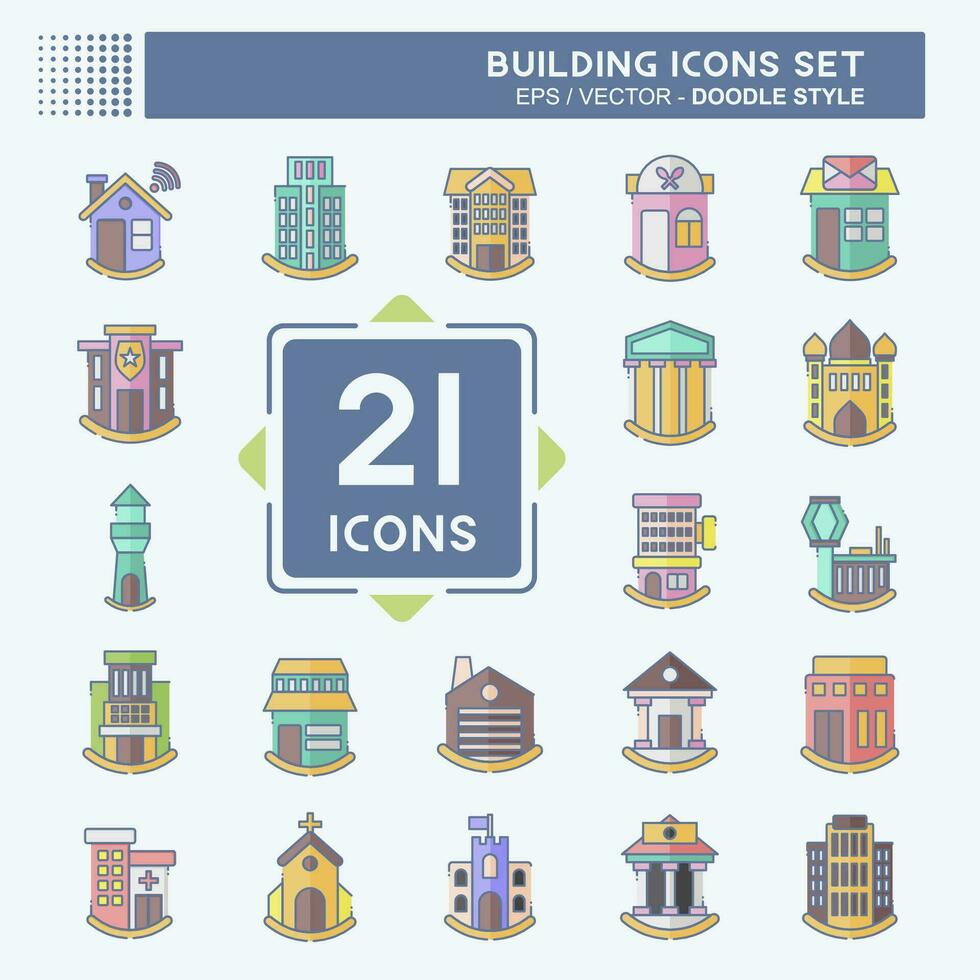 icono conjunto edificio. relacionado a icono construcción símbolo. garabatear estilo. sencillo diseño editable. sencillo ilustración vector